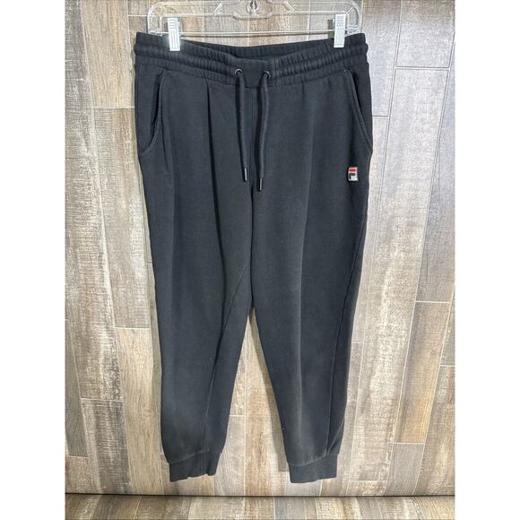 Fila Classic Logo Jogger Sweatpants Adult Medium Black‎ Drawstring Pockets Mens - Picture 1 of 9